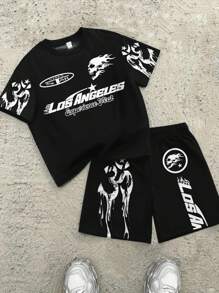 SHEIN Leap Crew 2pcs/Set Tween Boys Casual Simple Short Sleeve Crewneck Set, Suitable For Summer - Multicolor - View 1