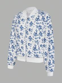EMERY ROSE Chaqueta con cremallera con estampado floral pequeño casual, para primavera/otoño