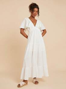 Travachic Váy trắng tay ngắn cổ chữ V màu trơn cho nữ đi nghỉ dưỡng mùa hè, trang phục mùa hè cho nữ, đồ đi biển, lễ Phục sinh, trang phục đi biển cho nữ, trang phục nghỉ mát cho nữ, phong cách Boho, lễ hội âm nhạc, trang phục nghỉ mát nhiệt đới cho nữ - trắng - Xem 5