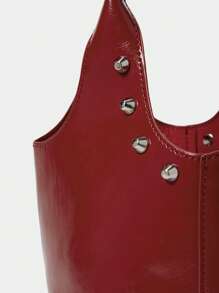 SHECARRY Sac seau à rivets de style de rue punk pour femmes Y2K, couleur bordeaux, accessoire de la Saint-Valentin