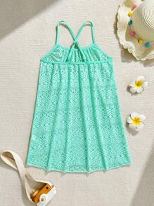 女孩度假风格白色钩针中长款沙滩罩衫 - 彩色 - 查看 2