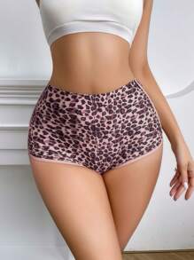 SHEIN 4 piezas Paquete de Calzones casuales de mujer con estampado de leopardo y cintura elástica