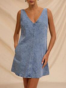 Avantive Casual Music Festival Loose Mini Denim Dress