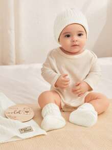 Cozy Pixies 4件套白色针织婴儿襁褓毯礼盒套装（包含帽子、脚套、毯子） - 白色 - 查看 7