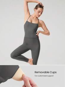 GLOWMODE 24英寸 FeatherFit™-Air Power Up Y型背心连体裤 低冲击瑜伽日常可拆卸罩杯 - 深灰色 - 查看 3