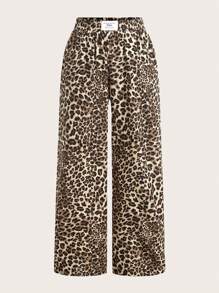 SHEIN EZwear 梭织双色豹纹女式休闲喇叭裤 - 彩色 - 查看 2