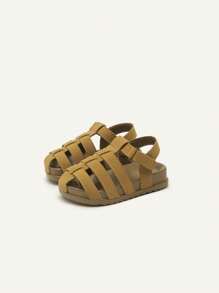 Cozy Pixies Toddler Boys' Cute Hook-And-Loop Brown Casual All-Match Fashion Versatile Soft Bottom Peep Toe Sandals, Summer - Brown - View 4