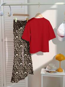 SHEIN Leap Crew Set de 2 piezas de top de manga corta y pantalones estilo minimalista casual para niñas preadolescentes, adecuado para el verano - Multicolor - Ver 2