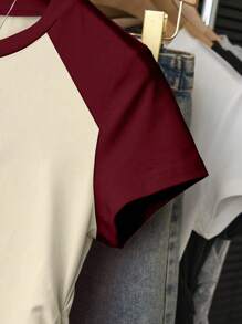 Teen Girl Casual Color Block Short Sleeve T-Shirt, Versatile & Minimalist - Multicolor - View 9