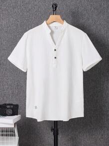 SHEIN Camisa de vacaciones casual de color crema blanco para adolescentes, estilo colegial suave y cómodo, versátil para el uso diario, la escuela, los viajes y la playa
