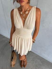 Aloruh 女士春夏时尚穿搭 音乐节 锐舞派对 锐舞派对服装 女士音乐节服装 乡村音乐会服装 音乐节服装 新款纯白低胸深V垂褶A字迷你连衣裙，派对/婚礼/度假/波西米亚风夏季女装 女士夏季服装 女士连衣裙 短款吊带裙 女士西部风服装 女士夏季连衣裙 白色连衣裙 女士白色连衣裙 度假波西米亚风，毕业礼服 - 白色 - 查看 5