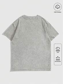 ROMWE MEN Casual 男士圆领短袖T恤，夏季时尚，2000年代风格 - 灰色 - 查看 2