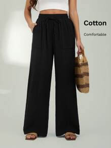 SHEIN Tall Double-Layered Wrinkle Cloth Distressed Washed Women's Long Pants - Black - View 1