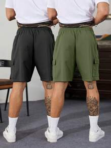 Manfinity Homme 2pcs Men Loose Flap Pocket Side Drawstring Waist Shorts Casual - Multicolor - View 2