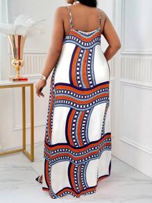 SHEIN Lady Spring And Summer Casual Beach Spaghetti Strap Ball Gown Cami Dress Plus Size Dresses Plaid Dress African Dress - White - View 2