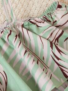 Teen Girls Botanical Print Ruffle Hem Sleeveless Jumpsuit