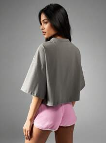 Missguided x Playboy 超大短款 T 恤都市街头运动休闲家居服复古标志短袖棉混纺休闲夏季春季时尚个性上衣 - 深灰色 - 查看 2