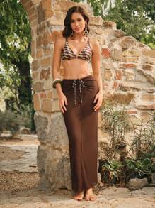 Anewsta Women's Summer Beach Digital Print Sexy Bikini Set With Cover-Up And Wrap Skirt - Multicolor - View 5