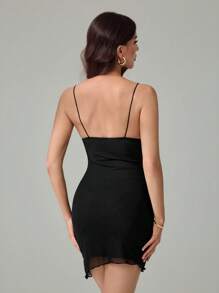 SHEIN Tall Đầm ôm body mini hở lưng khoét ren gợi cảm mới cho buổi tiệc, váy mùa hè quần áo mùa xuân - màu đen - Xem 2