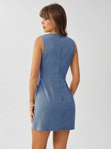 Wildy 女式无袖圆领修身水洗做旧短款连衣裙