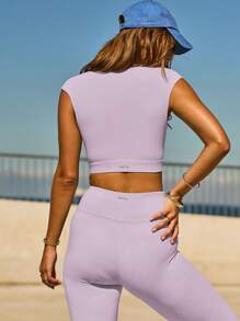 Aralina Áo ba lỗ thể thao hàng ngày thiết kế khoét rỗng màu trơn dành cho nữ buộc dây phía trước - Màu Lilac Tím - Xem 2