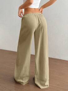 Flirla Quần ống đứng lưng thấp bằng cotton thường ngày cho nữ - Màu be - Xem 2