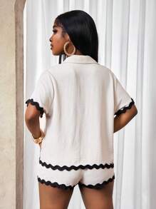 BamGleam Lace Hem Short Sleeve Shirt - Apricot - View 2