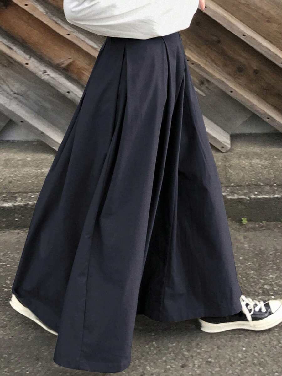 FRIFUL 女士高腰褶皱 A 字长裙 - 藏蓝色 - 查看 1