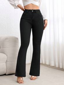 SHEIN PETITE Casual Versatile Simple Fitted Flare Leg Jeans