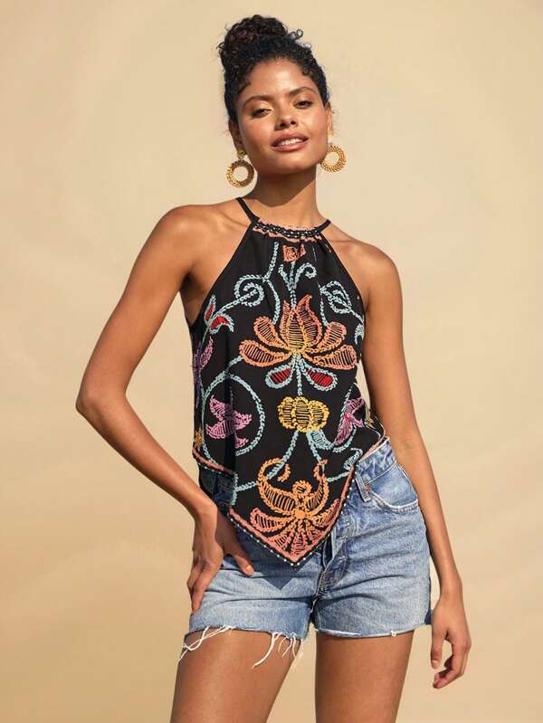 Travachic Women's Retro Printed Cami Top,Summer,Beachwear,Easter,Beach,Spring Break,Vacation,Concert,BOHO,Bohemia,Music Festival,Tropical Vacation