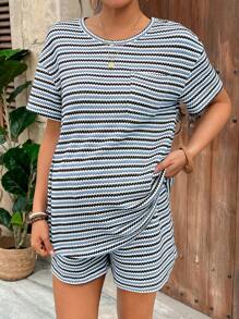 SHEIN Maternity Two Pieces Suits - Blue - View 5