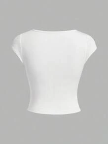 Women's Casual Solid Ruched Side Slim Fit White Tank Top, Summer - White - View 2