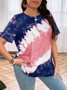 SHEIN LUNE Plus Tie Dye Tee Graphic Tees Women Tops - Multicolor - View 3