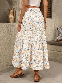 Breezaya Women's Floral Printed Skirt Vacation Beach Skirt - Orange - View 2