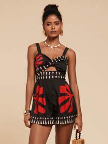 Travachic Damen Jumpsuit mit Blume Muster für den Urlaub, Frühling/Sommer - Schwarz - Übersicht 7