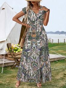 SHEIN LUNE Váy nữ họa tiết Paisley, eo cao, viền thấp, dây rút, thích hợp cho kỳ nghỉ/nghỉ dưỡng, trang phục lễ hội rave xuân/hè - trắng - Xem 6