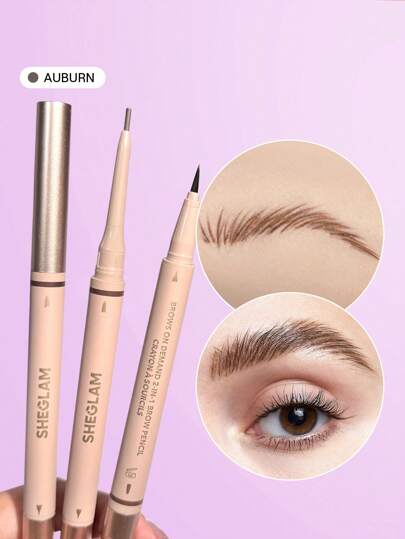 SHEGLAM قلم حواجب 2 في 1 من Brows On Demand-قلم حواجب سائل مقاوم للماء بلون بني غامق مقاوم للعرق ومضاد للزيوت وملء طبيعي للحواجب وتحديد الحواجب وكريم جل مكياج حواجب وعيد الميلاد محدد علامة تجارية جمال مكياج ميكب مستحضرات تجميل للنساء الفتيات مثالي لفصل الشتاء الربيع مثالي ل- Y2K أزياء أنيقة رمضان هدية حفلة جاهز أفضل لون