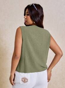 Elaquor Plus Size Women V-Neck Single Breasted Fashion Tank Top,Business Casual Woman - Army Green - View 7