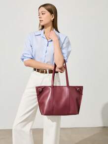 SHECARRY Women's Fashionable Daily Commute Large Capacity Shoulder Bag - Burgundy - View 5