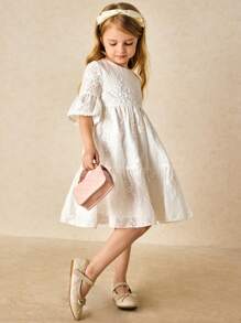SHEIN Elegante abito ricamato color albicocca per ragazze giovani