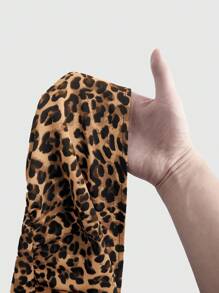 SHEIN EZwear 大码女式豹纹荷叶边下摆休闲吊带连衣裙，夏秋季 - 棕色 - 查看 5