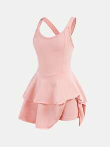 SHEIN Leap Crew Tween Girls Athletic Shorts Attached Dress Sports Set, Anti-Chafing - Baby Pink - View 5