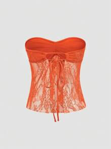 EgrlEra Women's Strapless Lace Top Y2K  - Orange - View 2