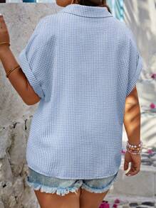 Calvaya Camisa suelta de talla grande de verano con botones delanteros y estampado aleatorio
