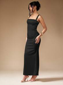 MISSGUIDED Sophisticated Square Neck Bodycon Maxi Dress With Wide Straps Empire Waist Floor Length Evening Gown Special Occasion Wedding Guest Party Formal Dress - Black - View 5