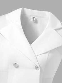 Sparklyn Tween Girls Sleeveless Vest Jacket With Double Breasted, Pleated Skirt, Elegant Work Outfits - White - View 5