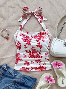 Soleia WYWH 女士假日皮革前系蝴蝶结衬衫，休闲前开圆领长袖上衣 - 紅白色 - 查看 6