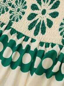 Franclia 大码女式波西米亚印花细肩带高低喇叭裙 + 针织开衫 2 件套 - 綠色 - 查看 8