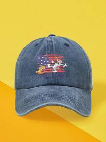 TOM & JERRY X SHEIN Cartoon & American Flag Print Washed Baseball Cap - Navy Blue - View 1