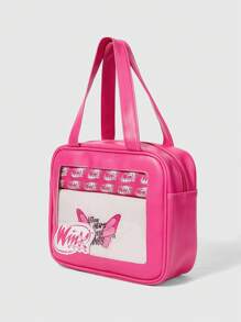 Winx Club X ROMWE 3pcs Set, Butterfly & Letter Print Cute Cosmetic Pouch, Other Storage Bag - Hot Pink - View 4